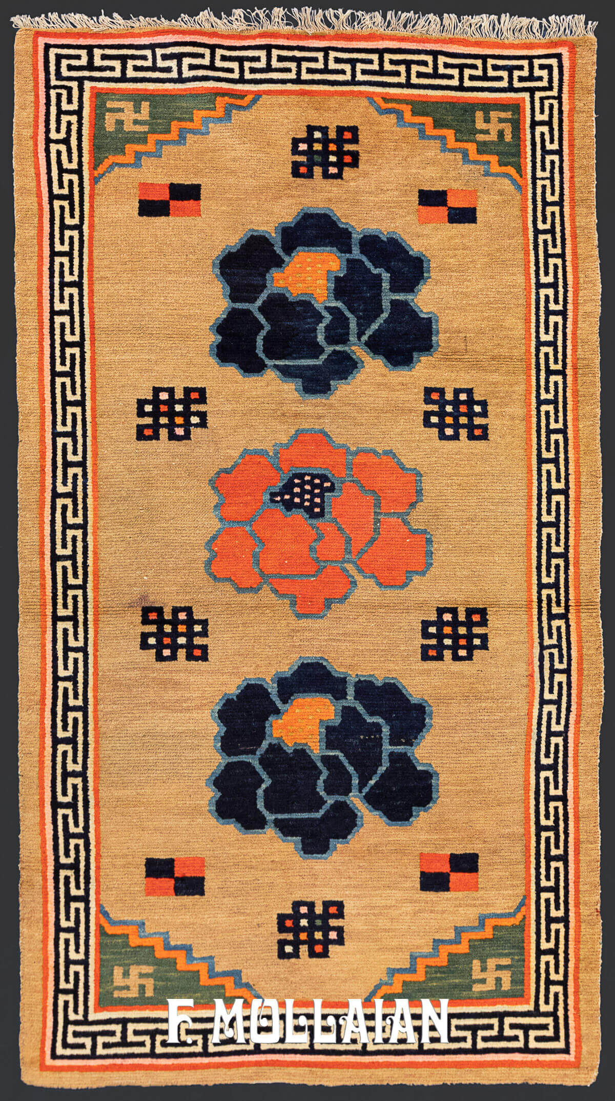 Tappeto  Antico Tibetano Colore Cammello Annodato a Mano n°:75987089